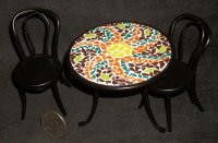 Mosaic Top Table 2 Chairs 1:12 Miniature Patio Bistro S50 2031