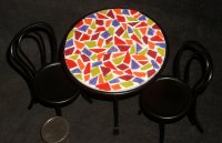 Mosaic Top Table 2 Chairs 1:12 Miniature Patio Bistro S35 4328