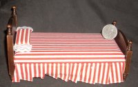 Bed Single Walnut Red & White Striped 1:12 Miniature #T6144