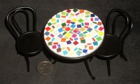 Mosaic Top Table 2 Chairs 1:12 Miniature Patio Bistro S50 9586
