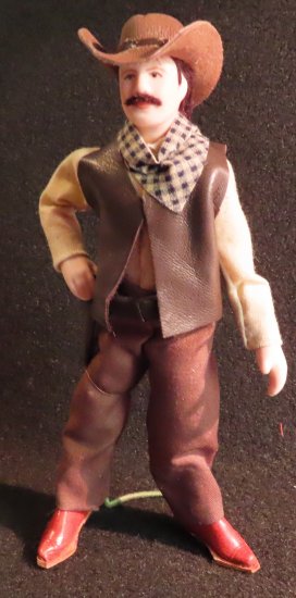 Doll - White Man Brown Clothes Cowboy Western 1:12 Mini 8544 - Click Image to Close