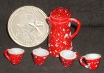 Red Splatterware Coffee Pot & Mugs 1:12 #D6924 Chuckwagon Mini